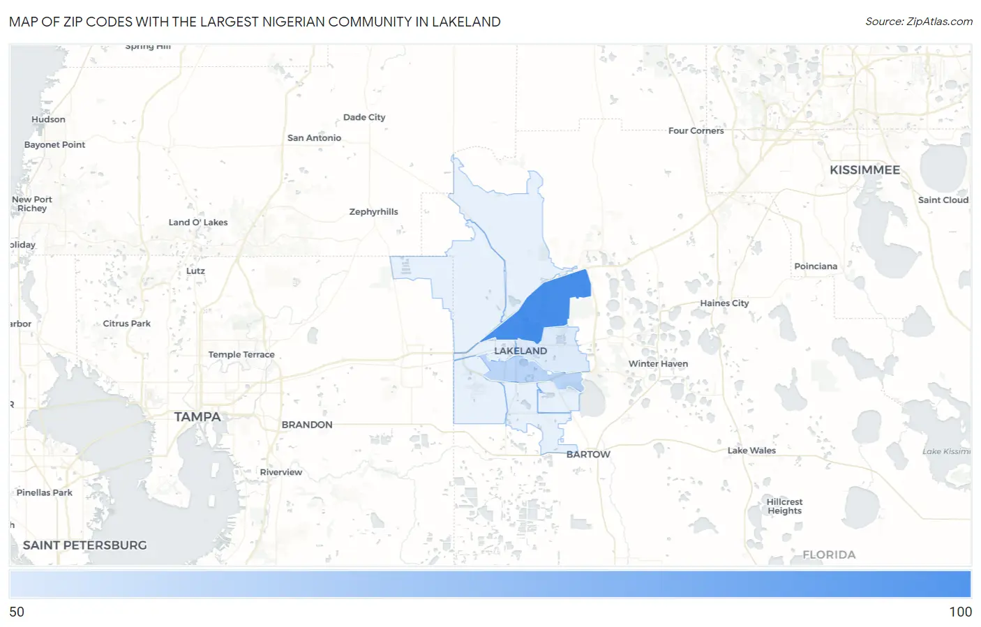 Zip Codes with the Largest Nigerian Community in Lakeland Map