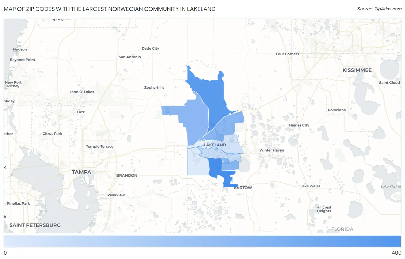 Zip Codes with the Largest Norwegian Community in Lakeland Map