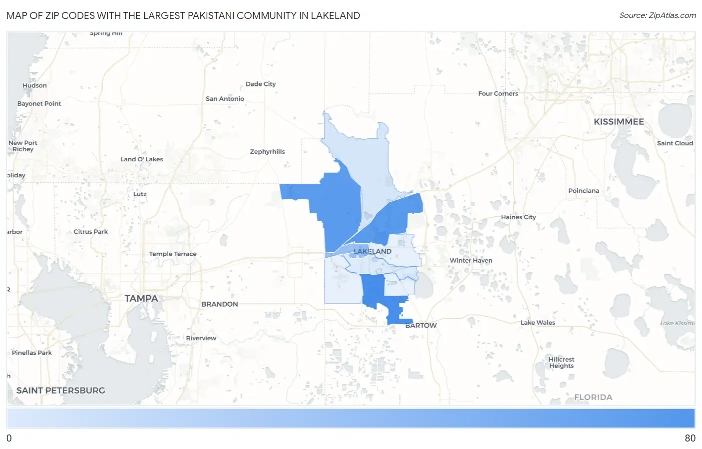 Zip Codes with the Largest Pakistani Community in Lakeland Map