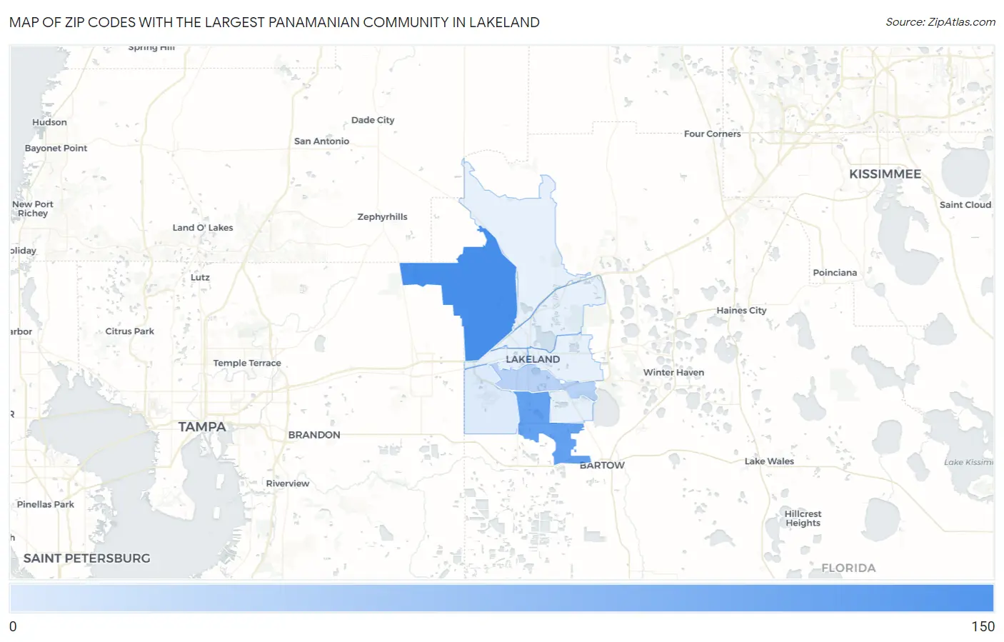 Zip Codes with the Largest Panamanian Community in Lakeland Map