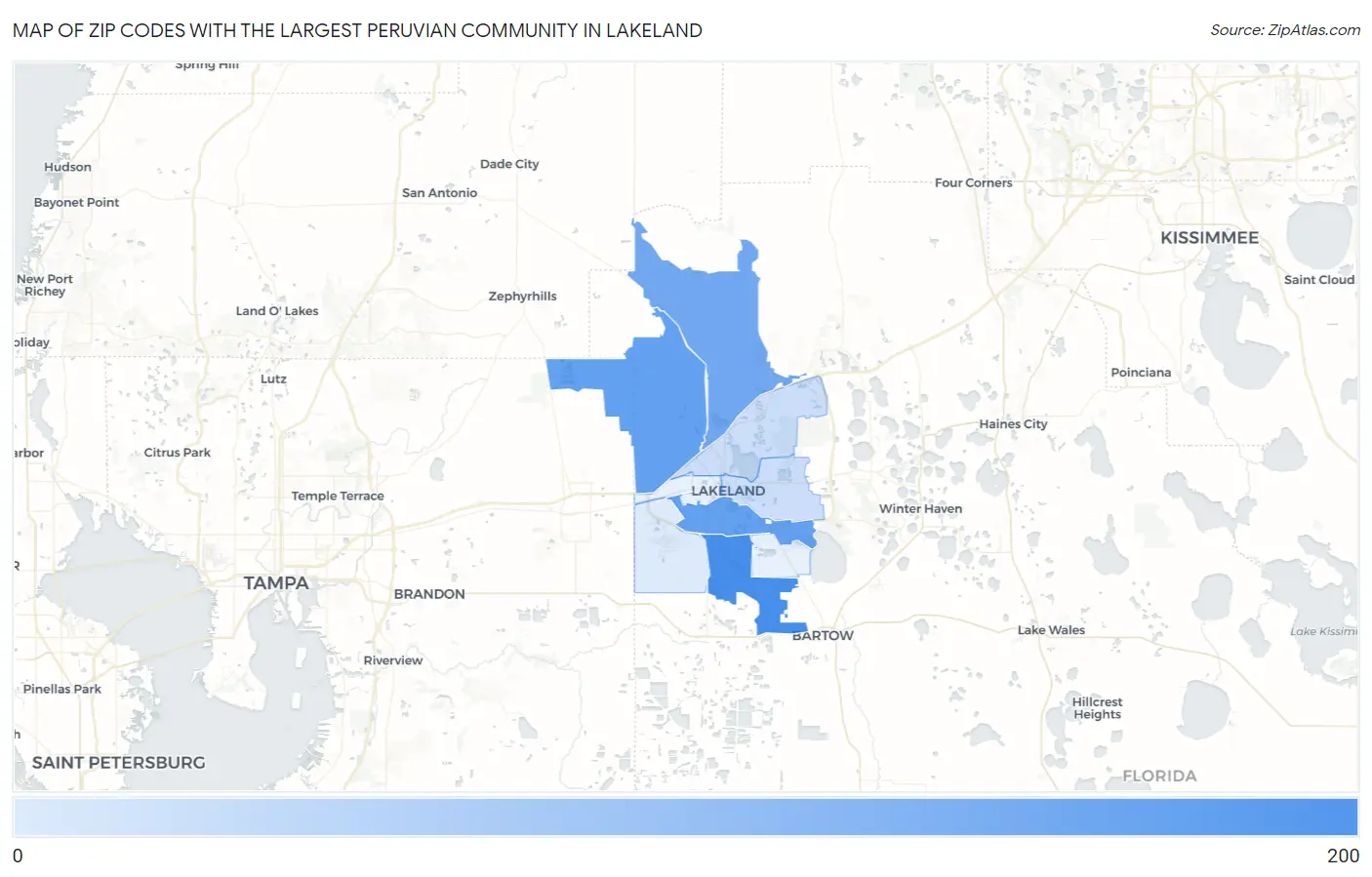 Zip Codes with the Largest Peruvian Community in Lakeland Map