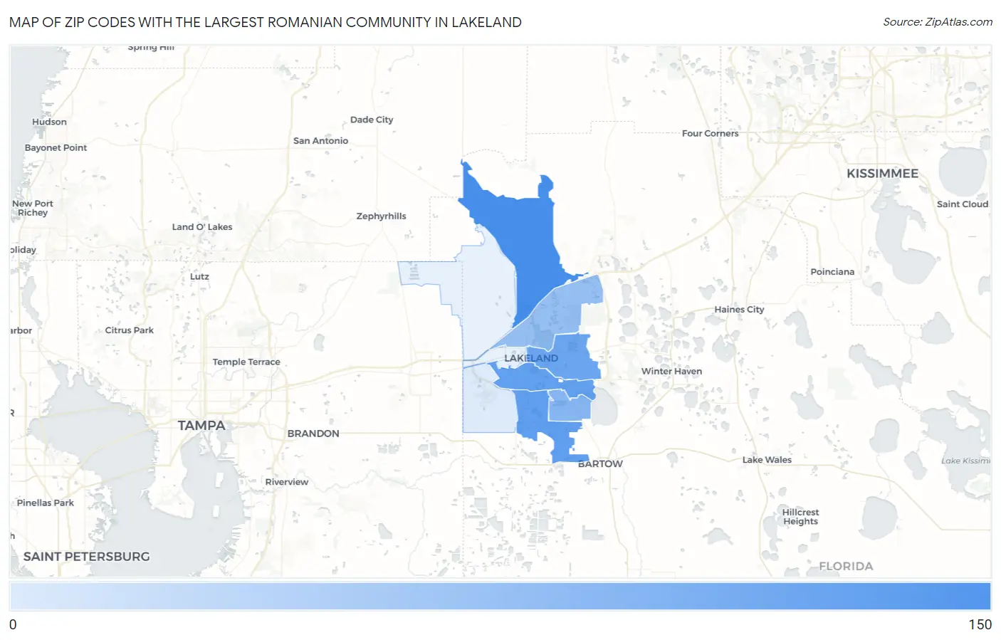 Zip Codes with the Largest Romanian Community in Lakeland Map