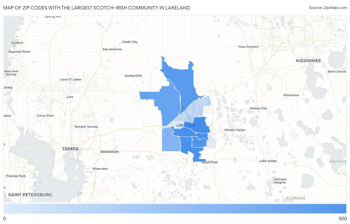 Zip Codes with the Largest Scotch-Irish Community in Lakeland Map