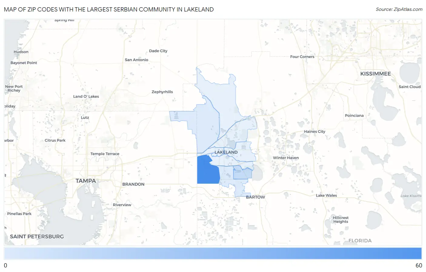 Zip Codes with the Largest Serbian Community in Lakeland Map