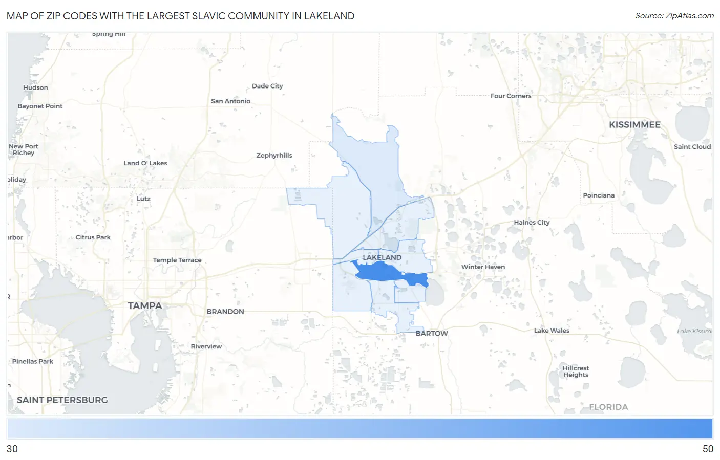 Zip Codes with the Largest Slavic Community in Lakeland Map