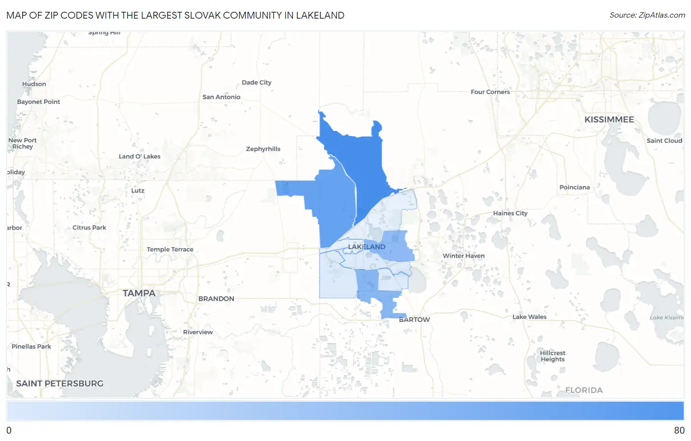 Zip Codes with the Largest Slovak Community in Lakeland Map