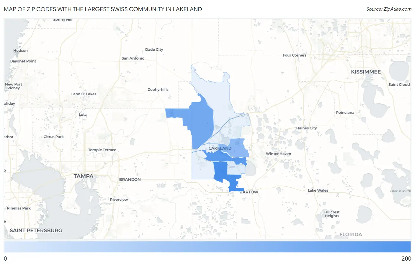 Zip Codes with the Largest Swiss Community in Lakeland Map
