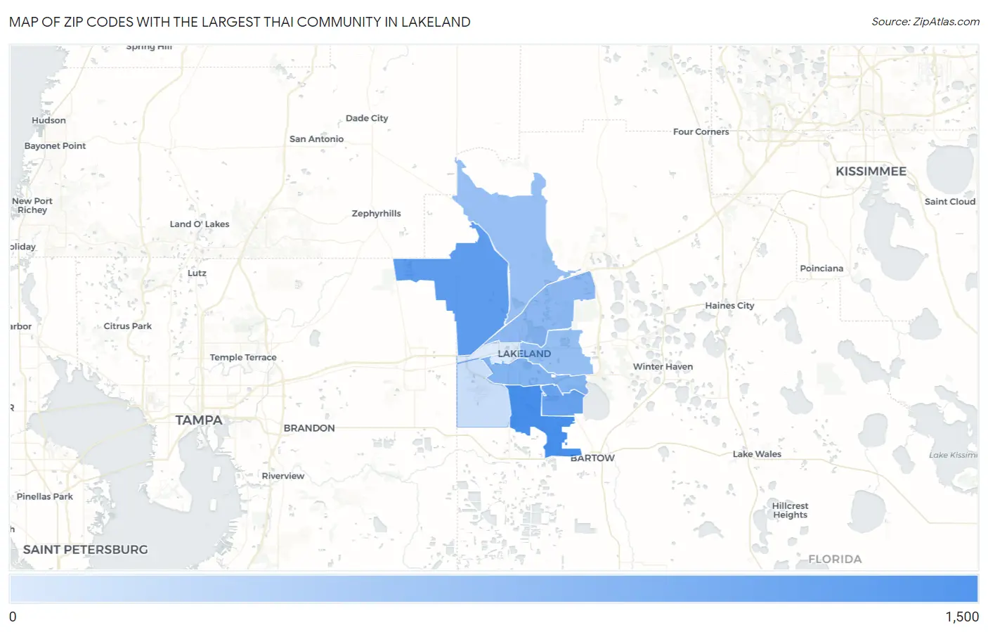 Zip Codes with the Largest Thai Community in Lakeland Map