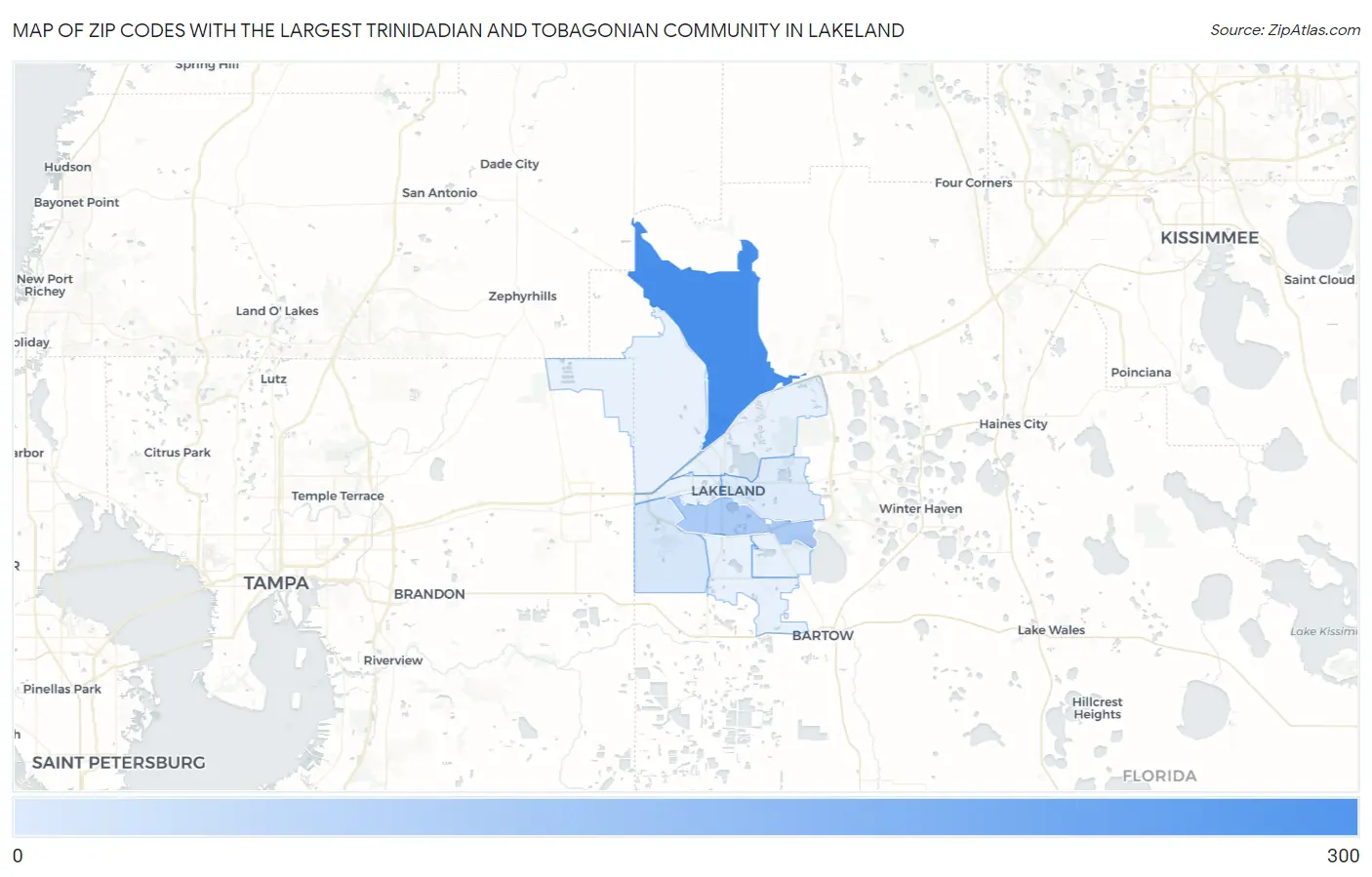 Zip Codes with the Largest Trinidadian and Tobagonian Community in Lakeland Map