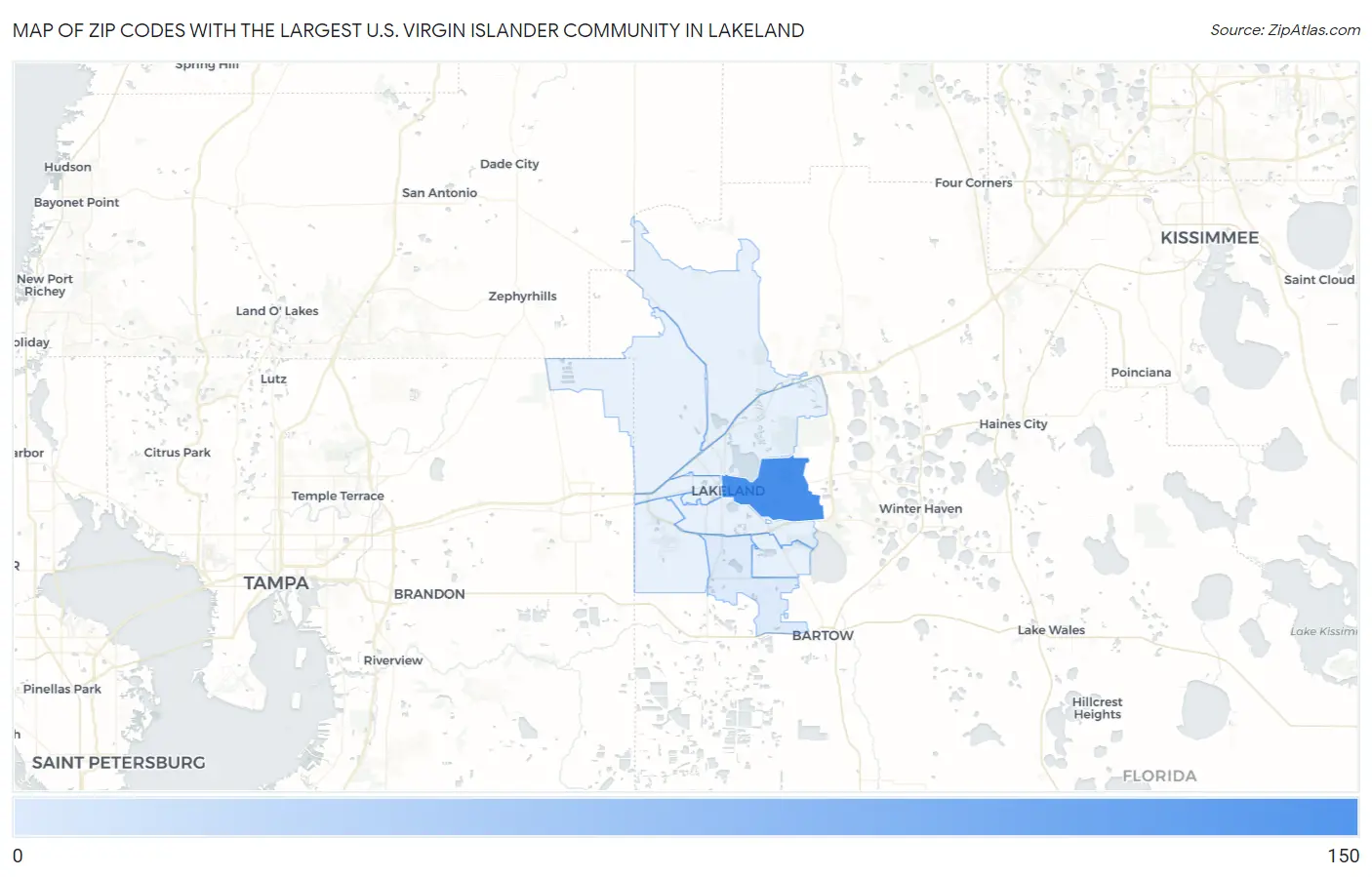 Zip Codes with the Largest U.S. Virgin Islander Community in Lakeland Map