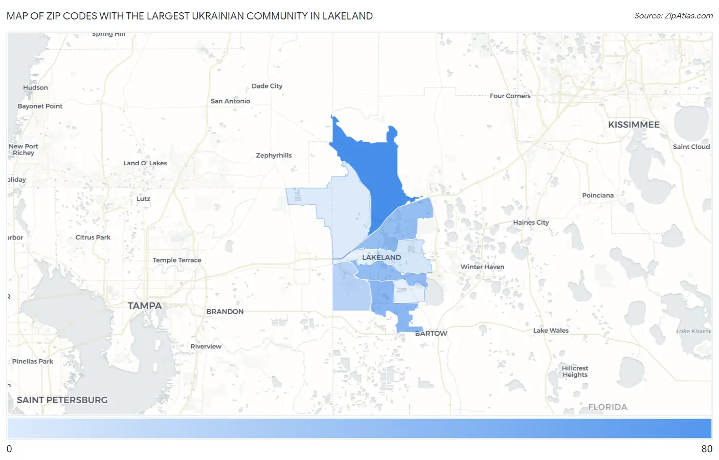 Zip Codes with the Largest Ukrainian Community in Lakeland Map