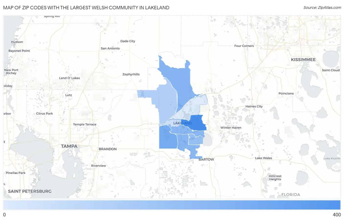 Zip Codes with the Largest Welsh Community in Lakeland Map