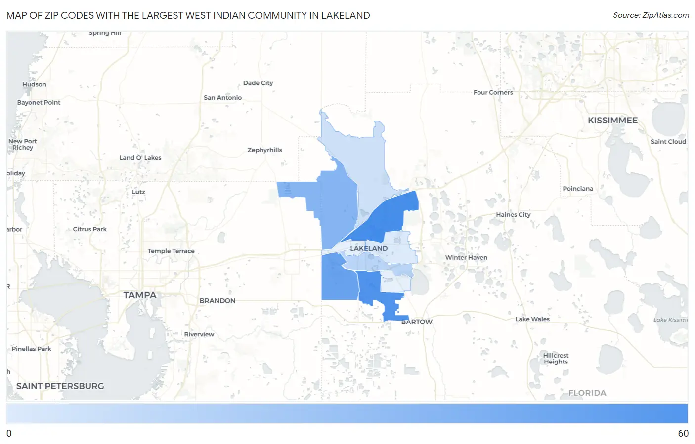 Zip Codes with the Largest West Indian Community in Lakeland Map