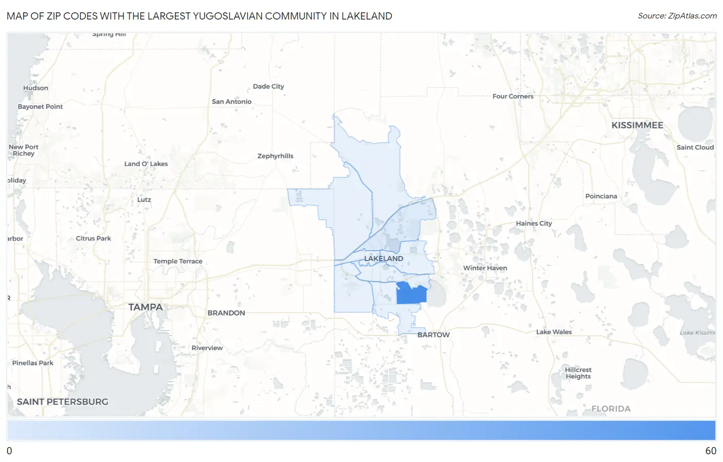 Zip Codes with the Largest Yugoslavian Community in Lakeland Map