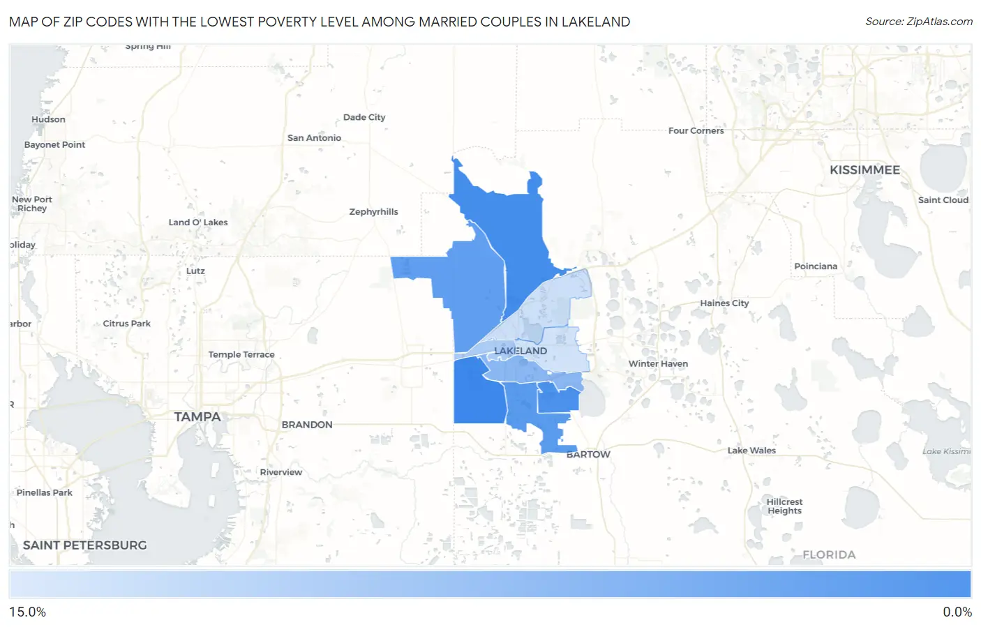 Zip Codes with the Lowest Poverty Level Among Married Couples in Lakeland Map