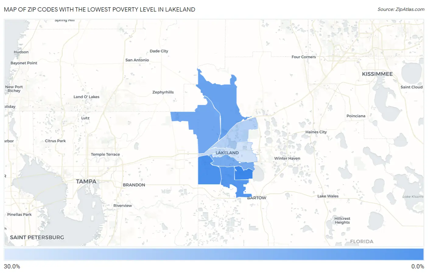 Zip Codes with the Lowest Poverty Level in Lakeland Map