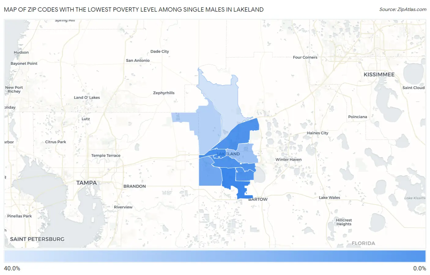 Zip Codes with the Lowest Poverty Level Among Single Males in Lakeland Map