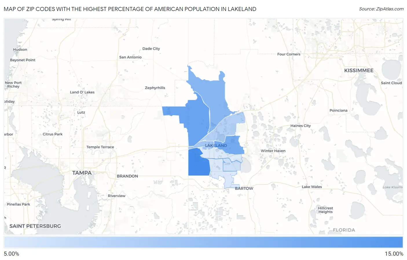 Zip Codes with the Highest Percentage of American Population in Lakeland Map