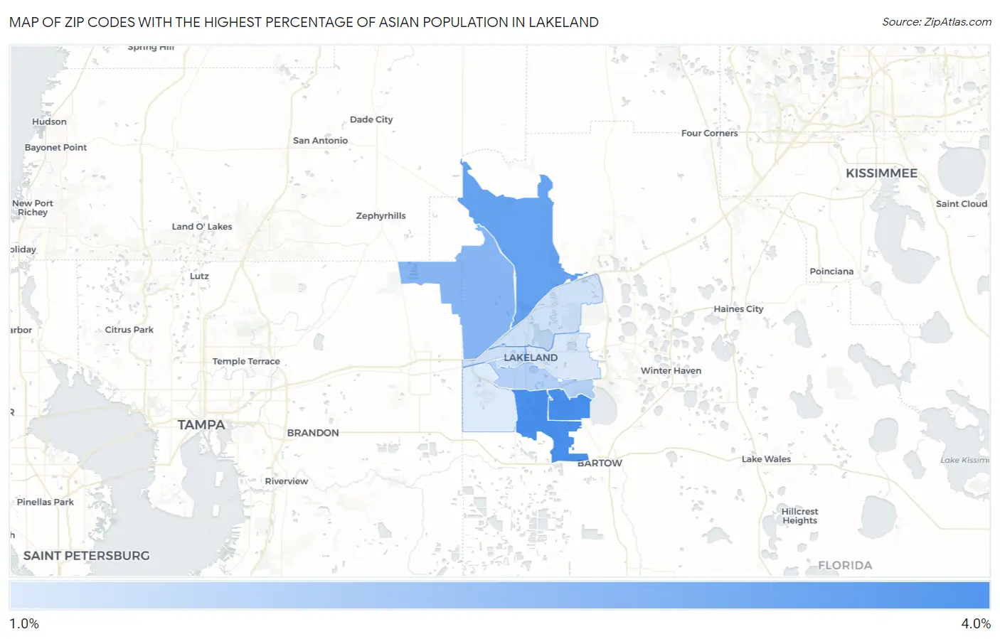 Zip Codes with the Highest Percentage of Asian Population in Lakeland Map
