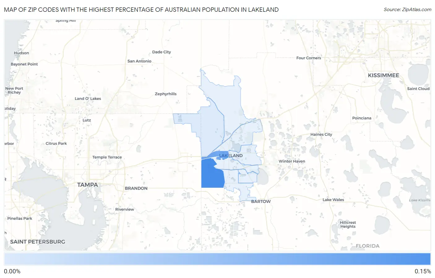 Zip Codes with the Highest Percentage of Australian Population in Lakeland Map