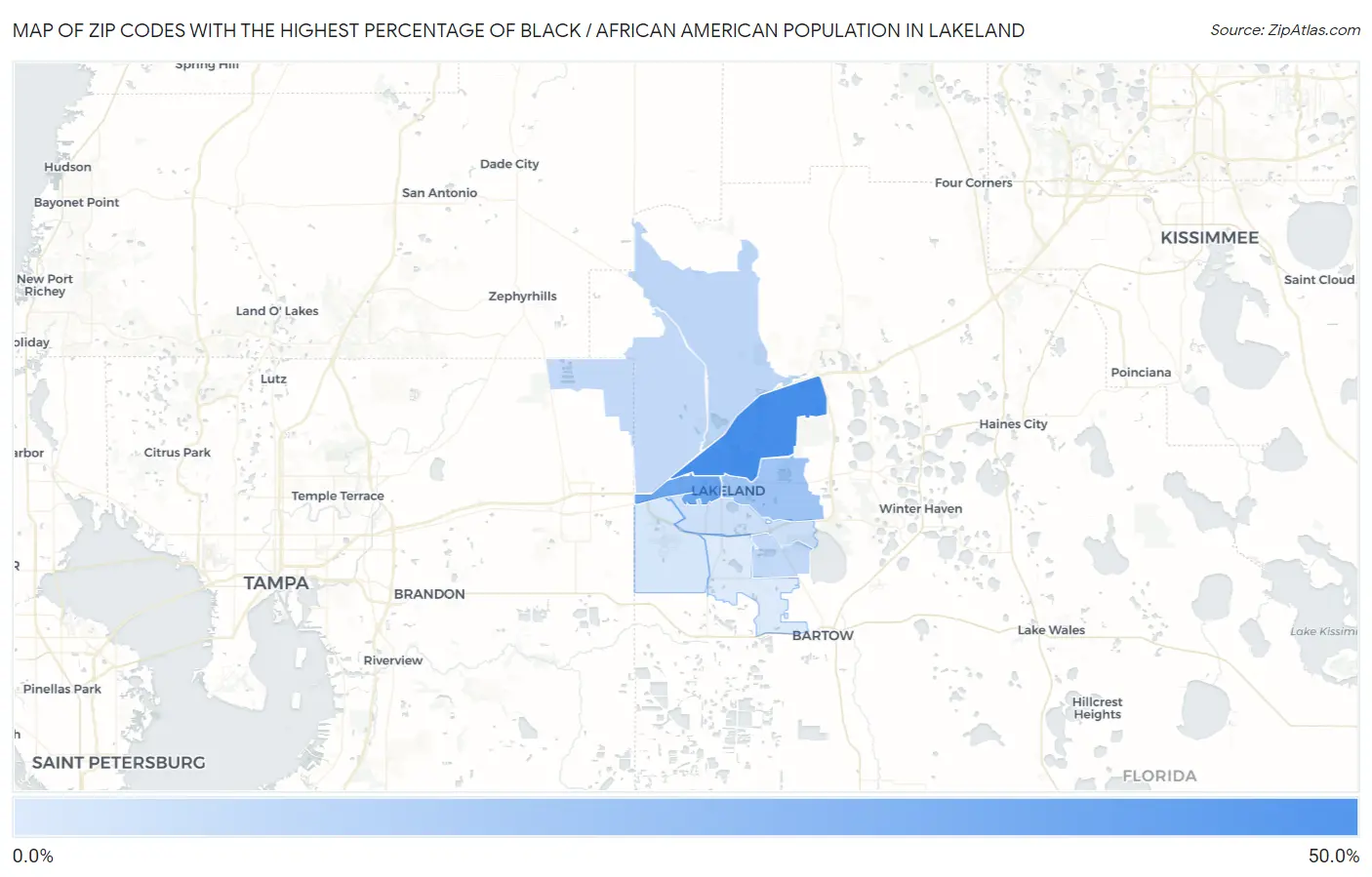 Zip Codes with the Highest Percentage of Black / African American Population in Lakeland Map