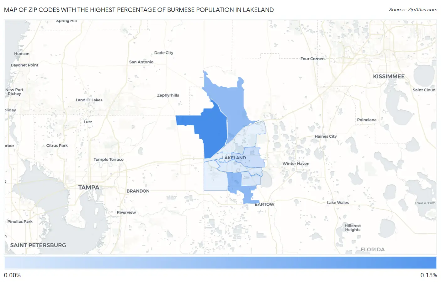 Zip Codes with the Highest Percentage of Burmese Population in Lakeland Map