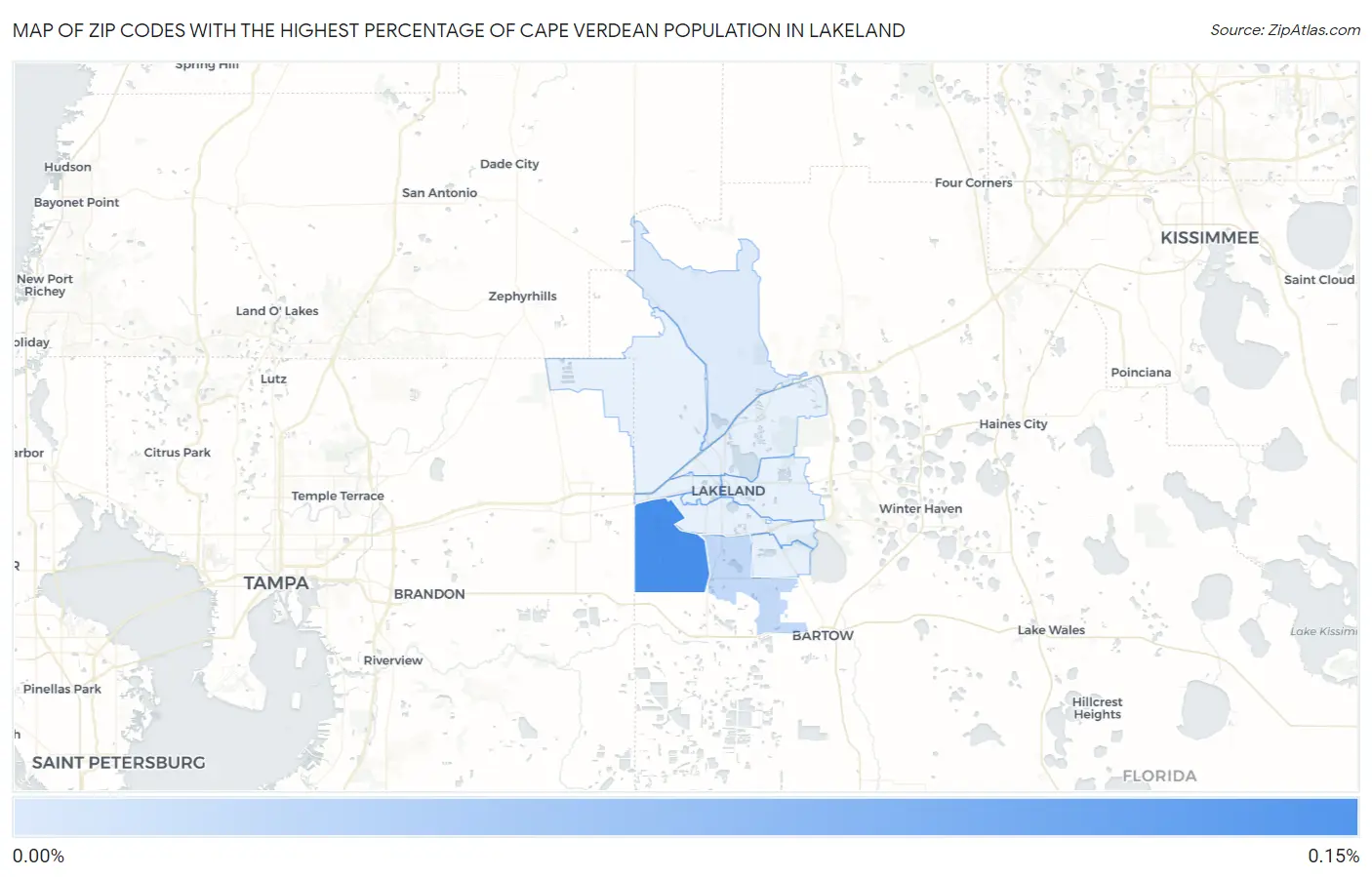 Zip Codes with the Highest Percentage of Cape Verdean Population in Lakeland Map