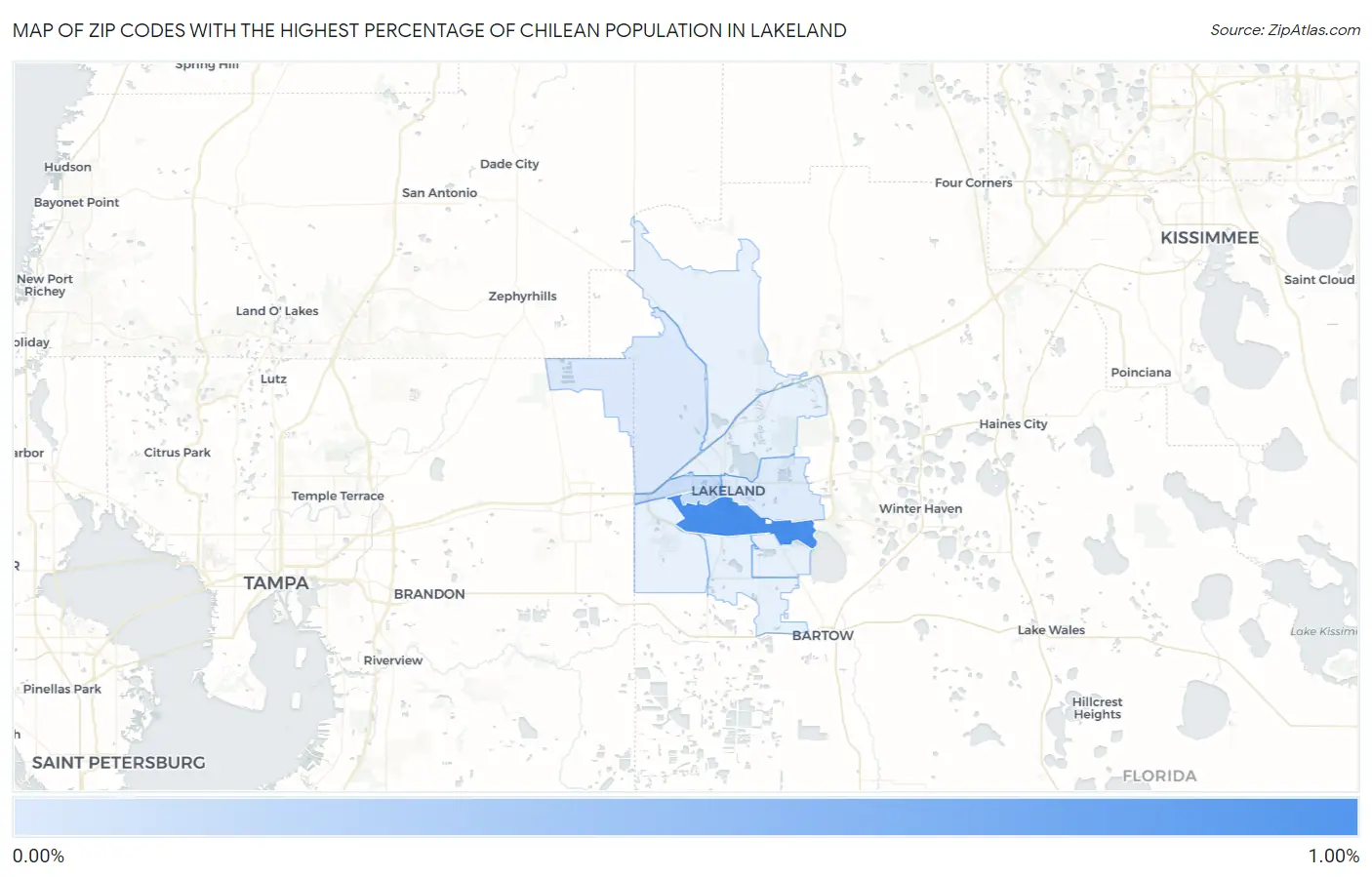 Zip Codes with the Highest Percentage of Chilean Population in Lakeland Map
