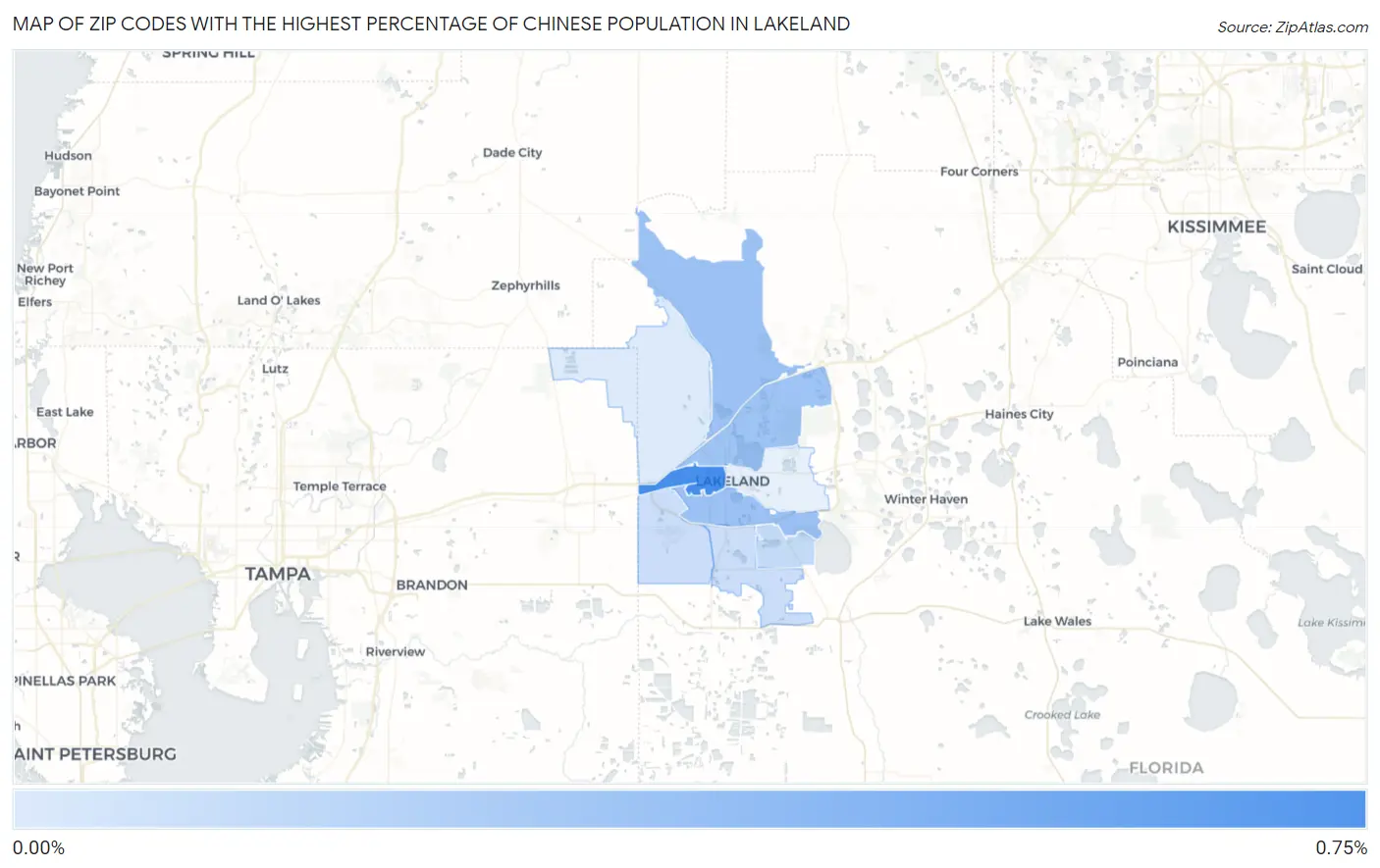 Zip Codes with the Highest Percentage of Chinese Population in Lakeland Map