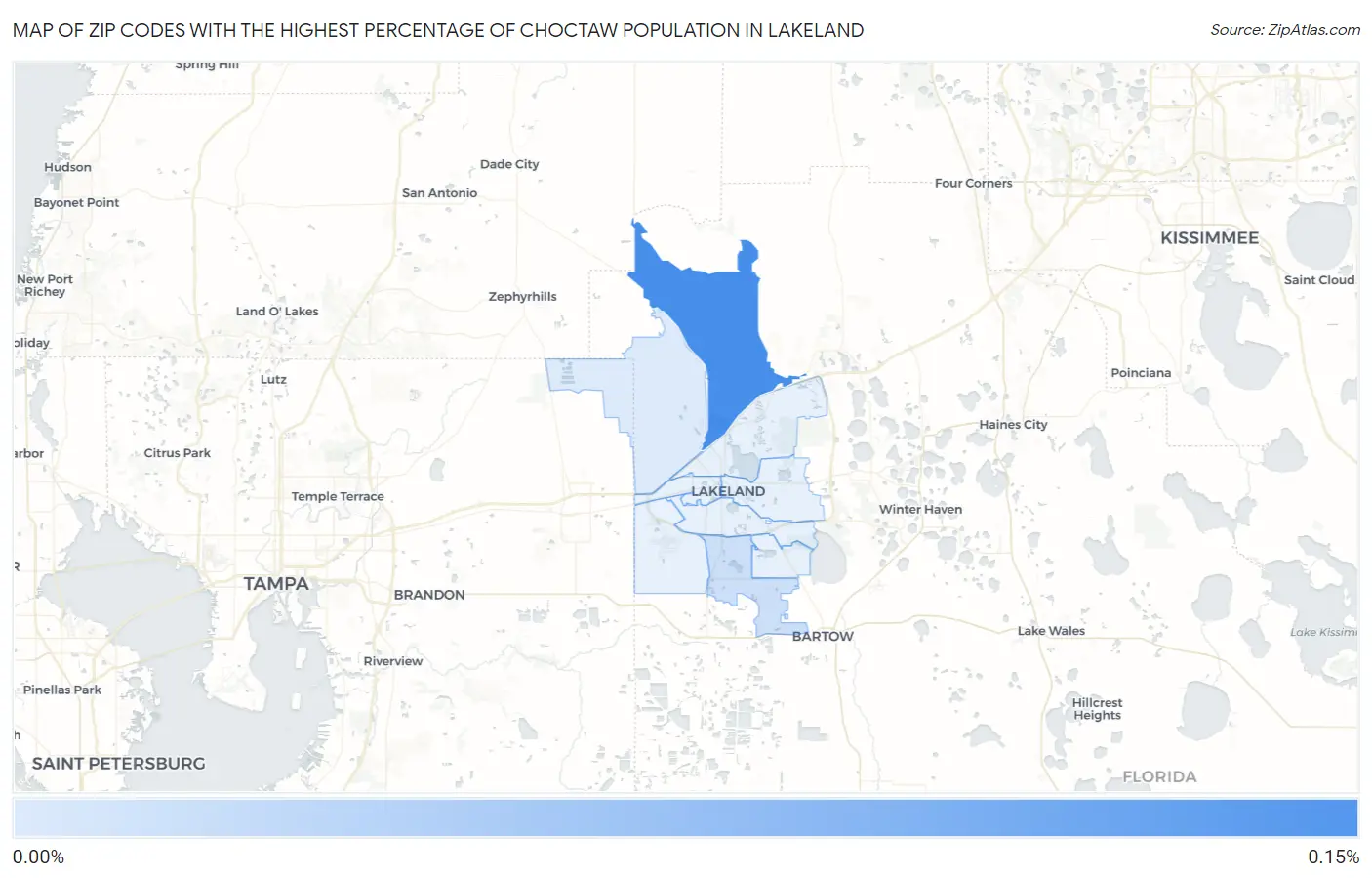 Zip Codes with the Highest Percentage of Choctaw Population in Lakeland Map