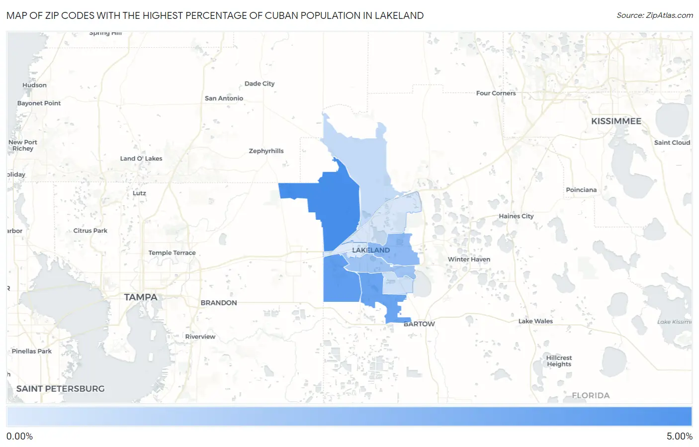 Zip Codes with the Highest Percentage of Cuban Population in Lakeland Map