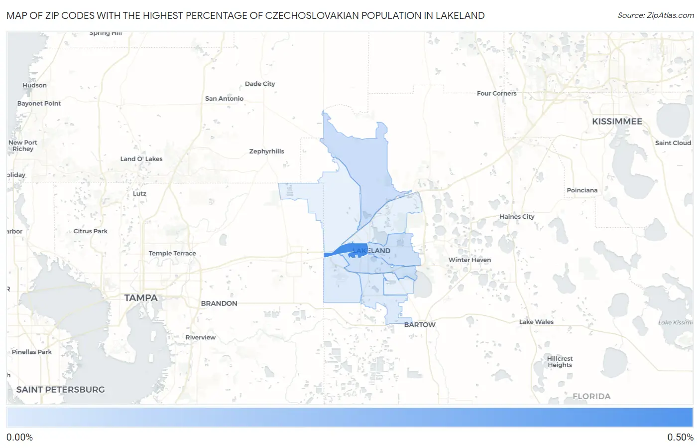 Zip Codes with the Highest Percentage of Czechoslovakian Population in Lakeland Map