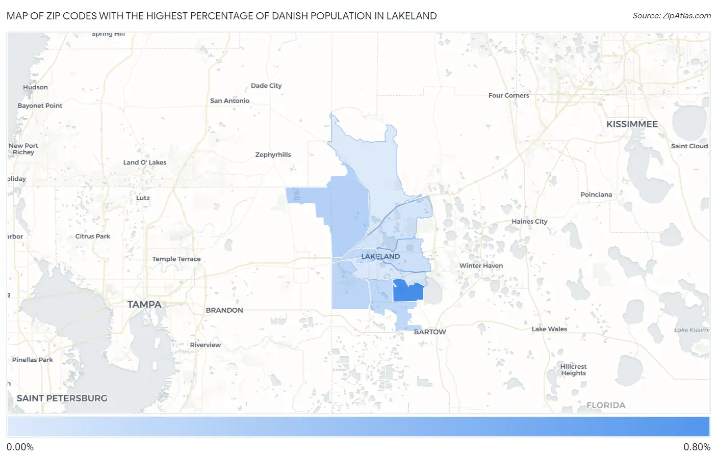 Zip Codes with the Highest Percentage of Danish Population in Lakeland Map
