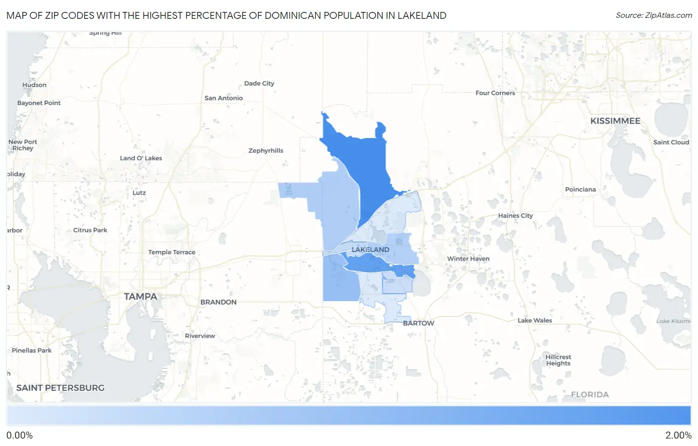 Zip Codes with the Highest Percentage of Dominican Population in Lakeland Map