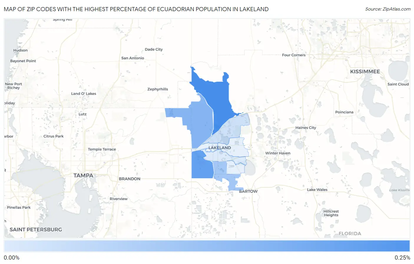Zip Codes with the Highest Percentage of Ecuadorian Population in Lakeland Map