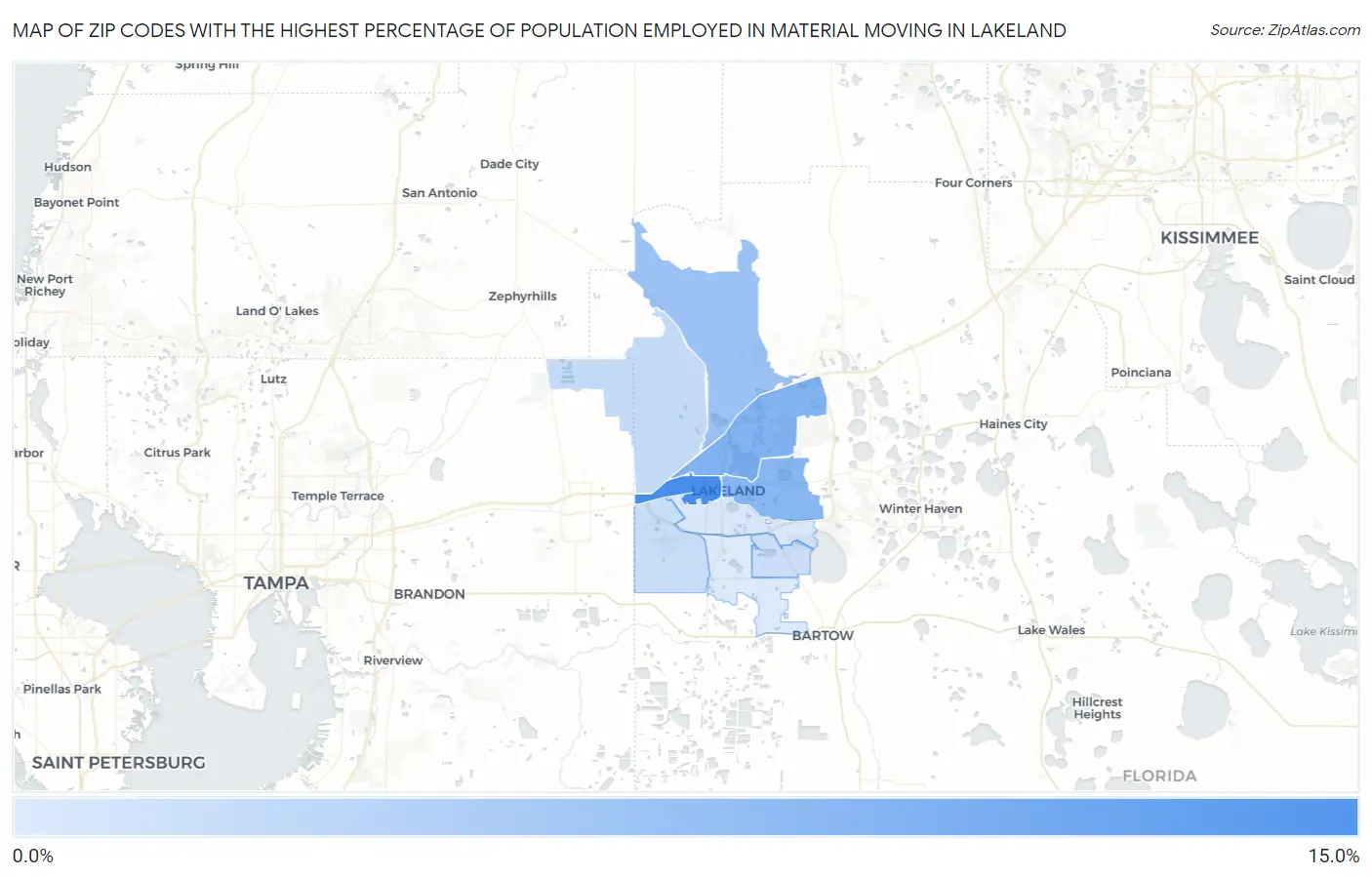 Zip Codes with the Highest Percentage of Population Employed in Material Moving in Lakeland Map