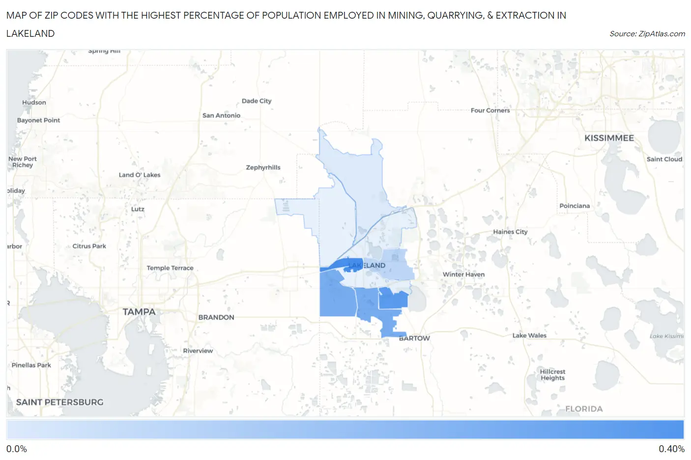 Zip Codes with the Highest Percentage of Population Employed in Mining, Quarrying, & Extraction in Lakeland Map