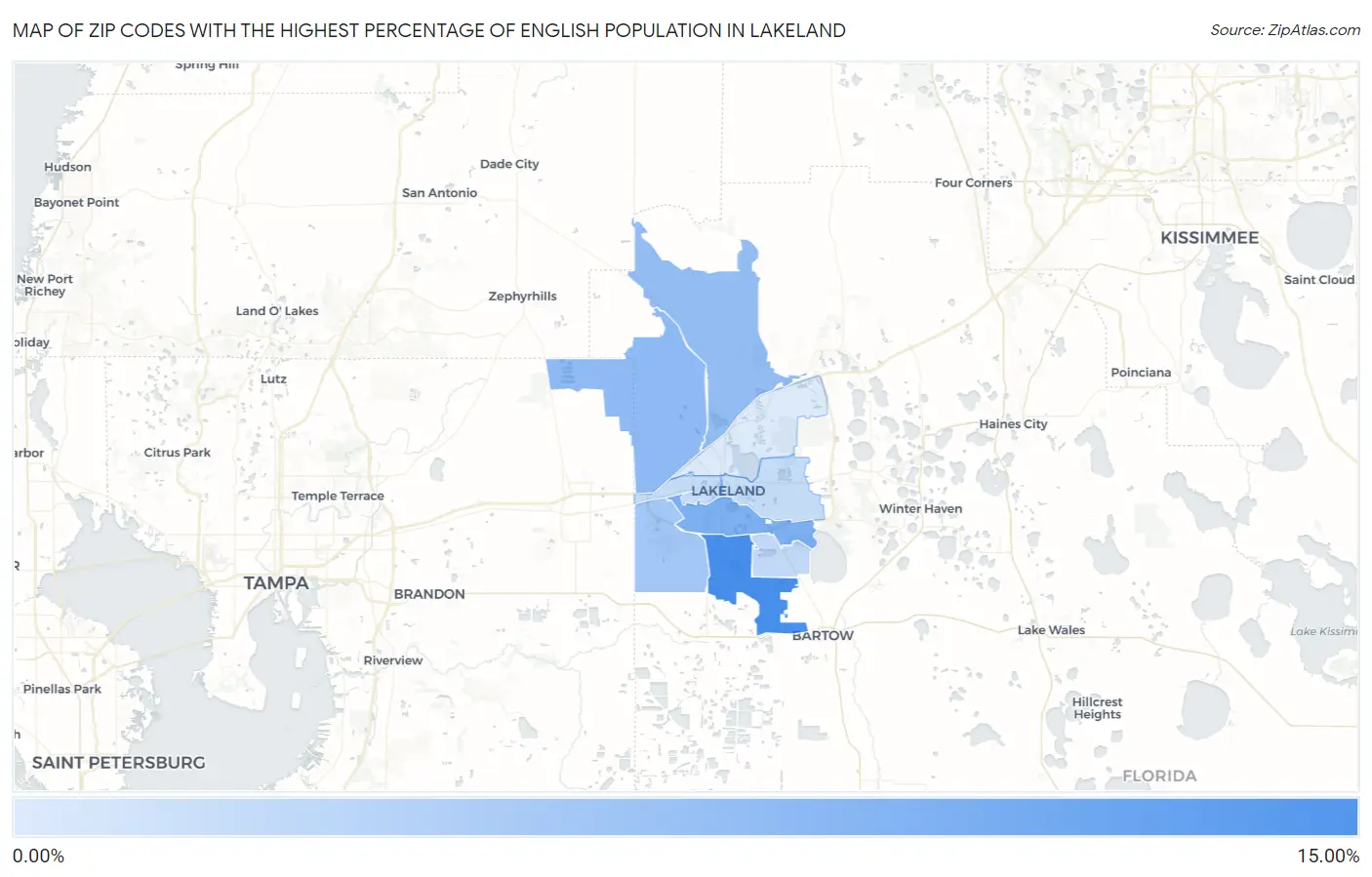 Zip Codes with the Highest Percentage of English Population in Lakeland Map