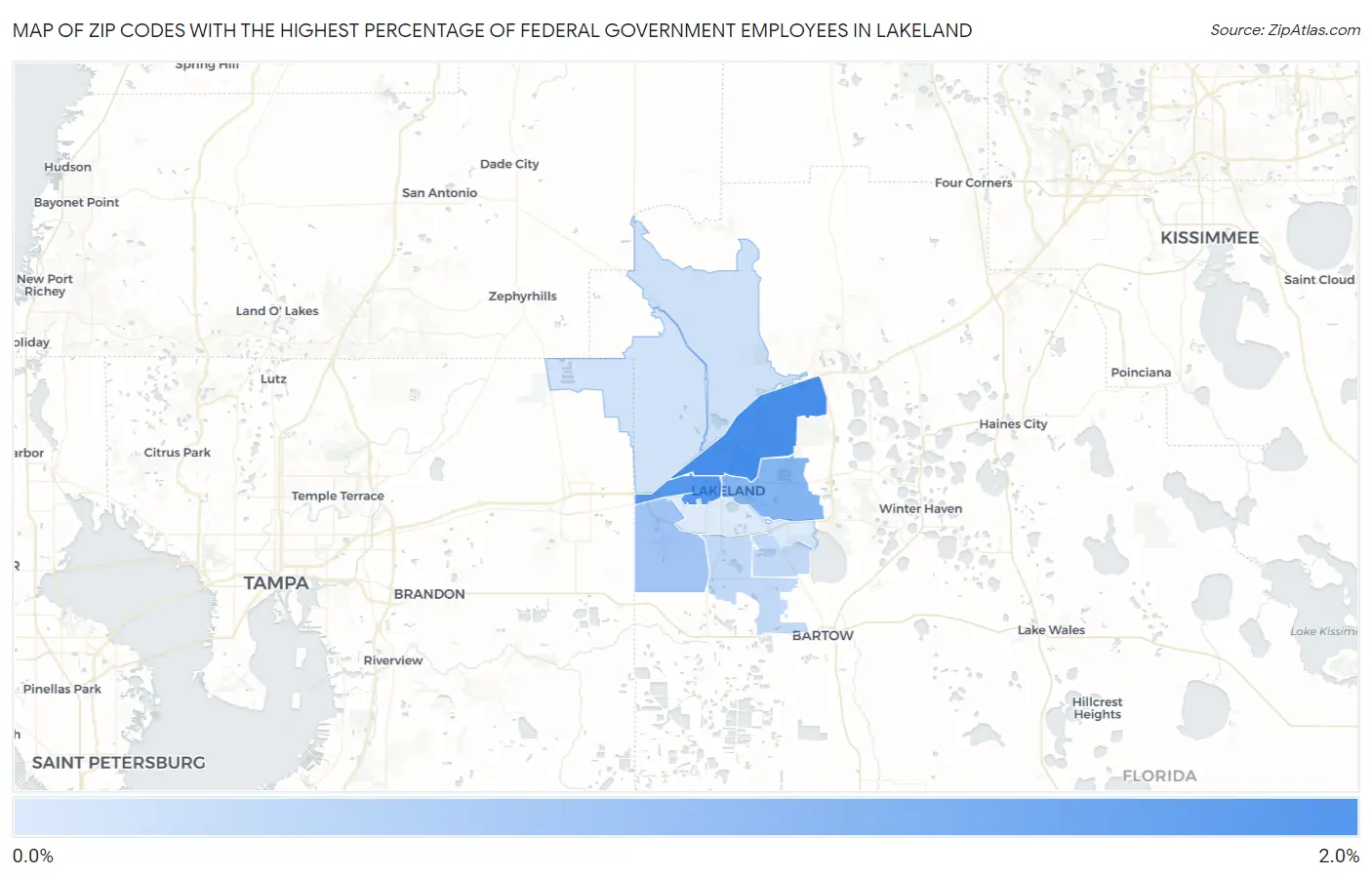 Zip Codes with the Highest Percentage of Federal Government Employees in Lakeland Map
