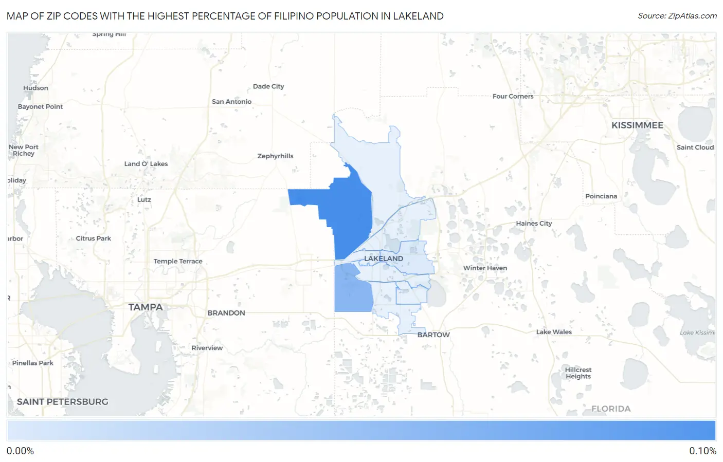 Zip Codes with the Highest Percentage of Filipino Population in Lakeland Map