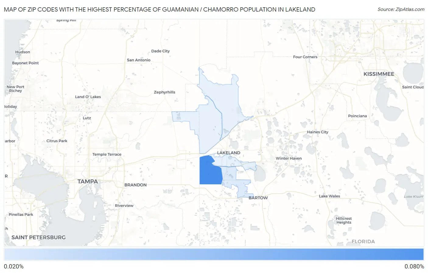 Zip Codes with the Highest Percentage of Guamanian / Chamorro Population in Lakeland Map