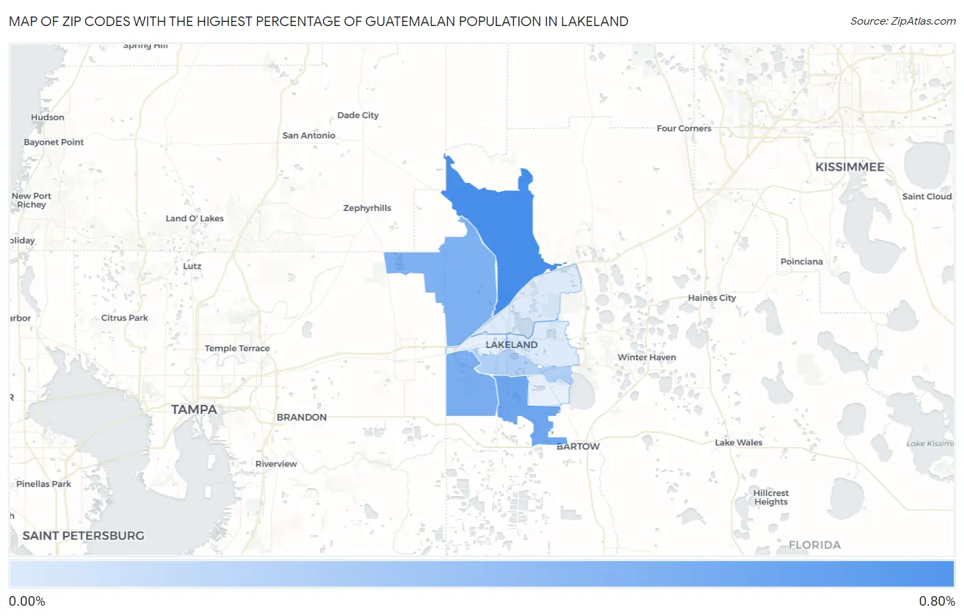 Zip Codes with the Highest Percentage of Guatemalan Population in Lakeland Map