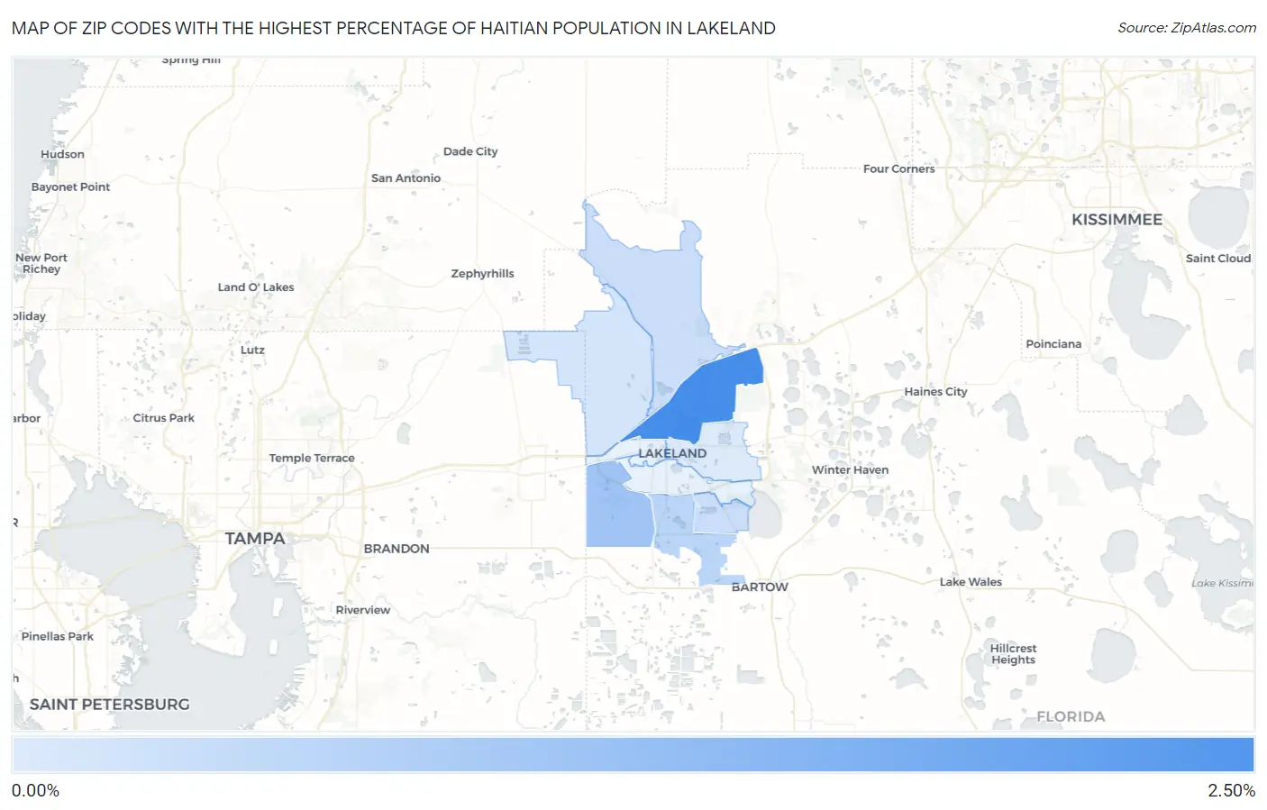 Zip Codes with the Highest Percentage of Haitian Population in Lakeland Map