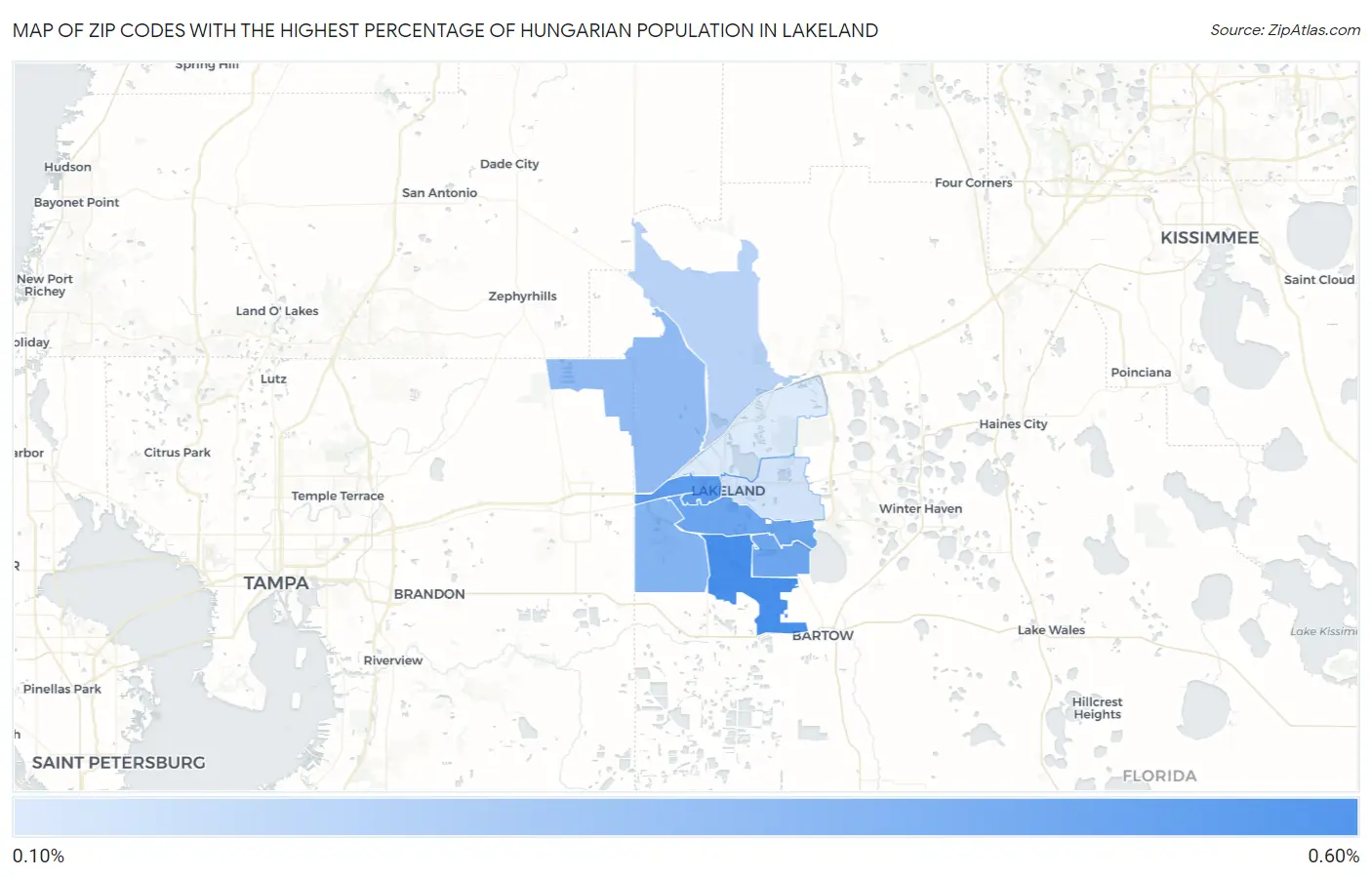 Zip Codes with the Highest Percentage of Hungarian Population in Lakeland Map