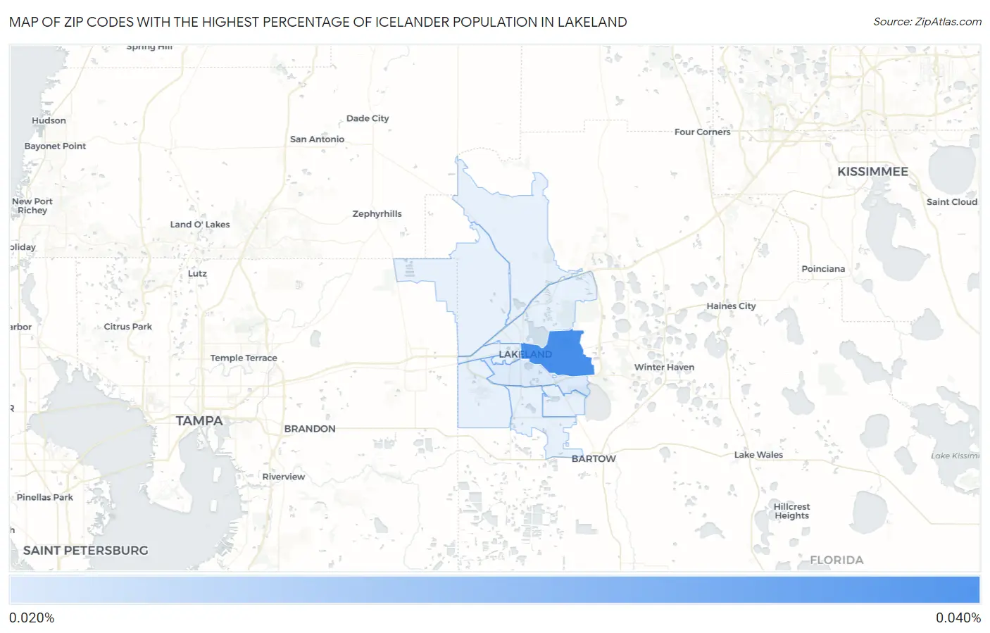 Zip Codes with the Highest Percentage of Icelander Population in Lakeland Map