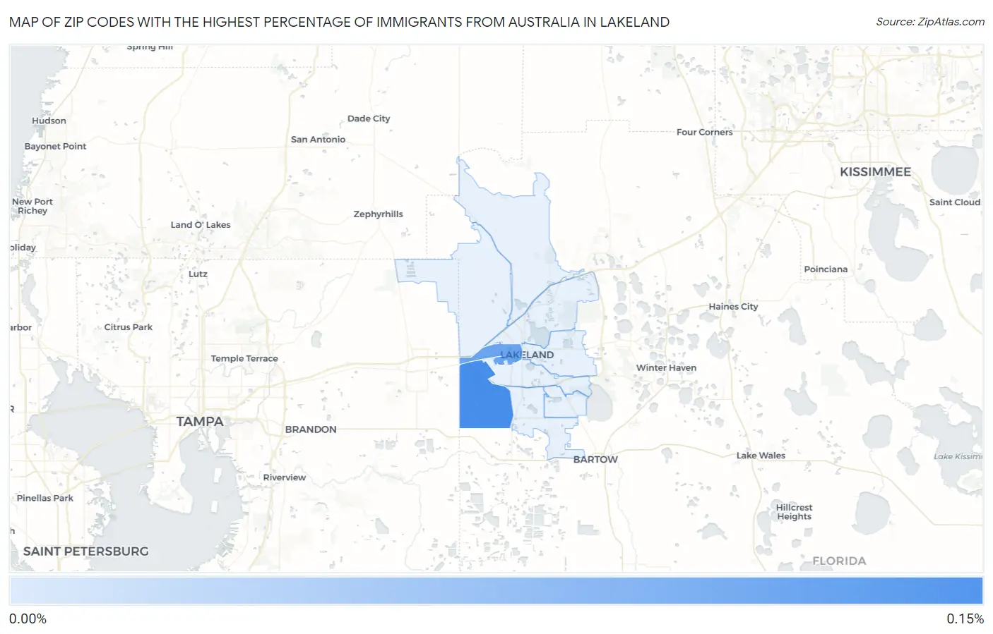 Zip Codes with the Highest Percentage of Immigrants from Australia in Lakeland Map