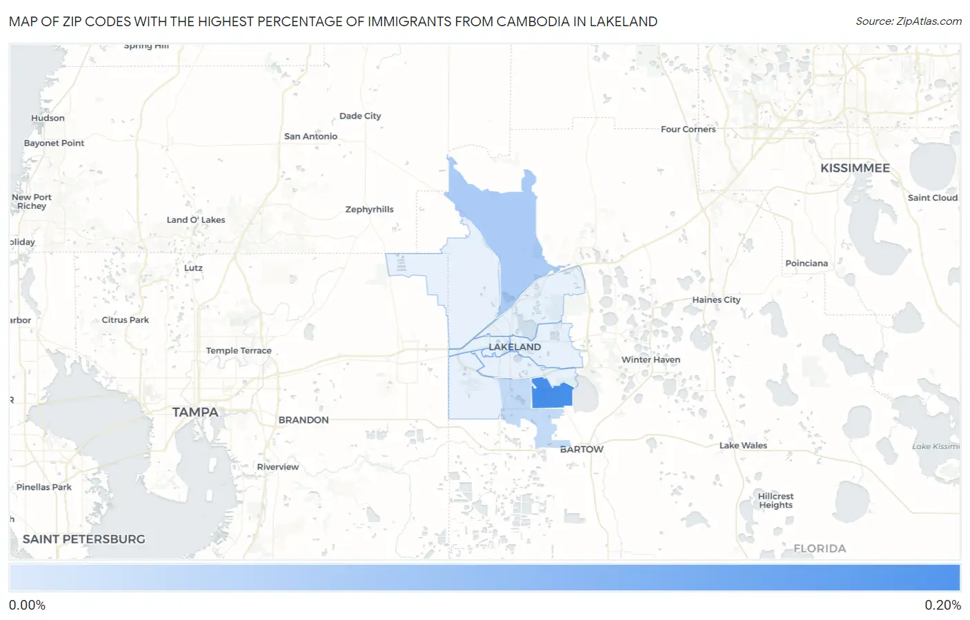 Zip Codes with the Highest Percentage of Immigrants from Cambodia in Lakeland Map
