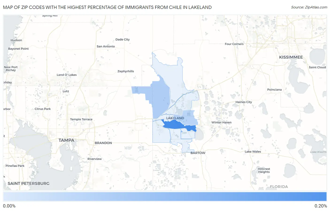 Zip Codes with the Highest Percentage of Immigrants from Chile in Lakeland Map