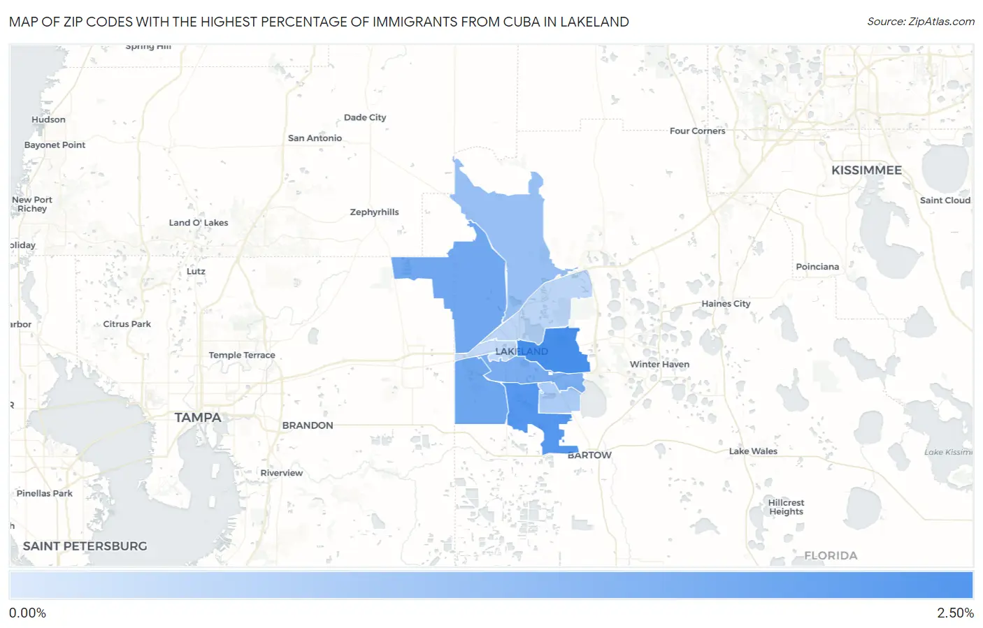 Zip Codes with the Highest Percentage of Immigrants from Cuba in Lakeland Map