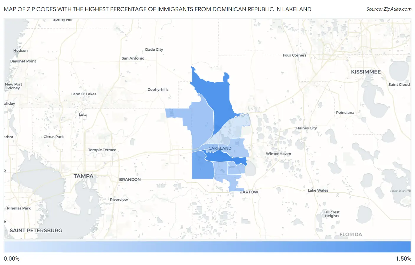 Zip Codes with the Highest Percentage of Immigrants from Dominican Republic in Lakeland Map